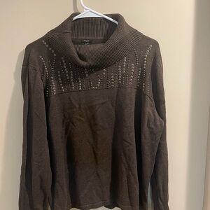 Haggar Dark Brown Cowl Neck Sweater with Stud Accents